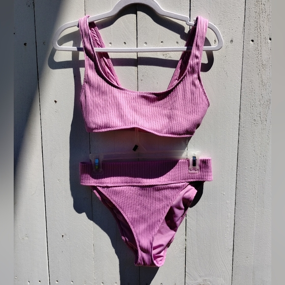 Forever 21 Other - Forever 21 High Waisted Ribbed Pink Bikini Large